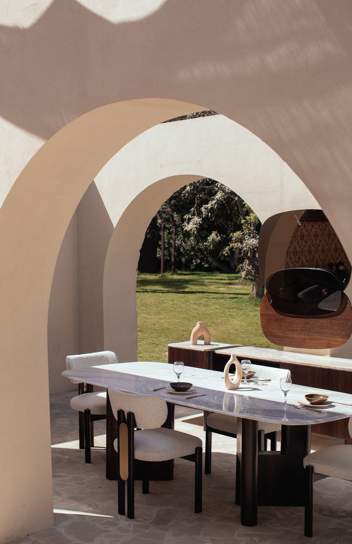 Cena Dining Set, shown in cream bouclé, view 4