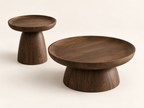 Butte table set in walnut — low table and companion table, opposite three-quarter view
