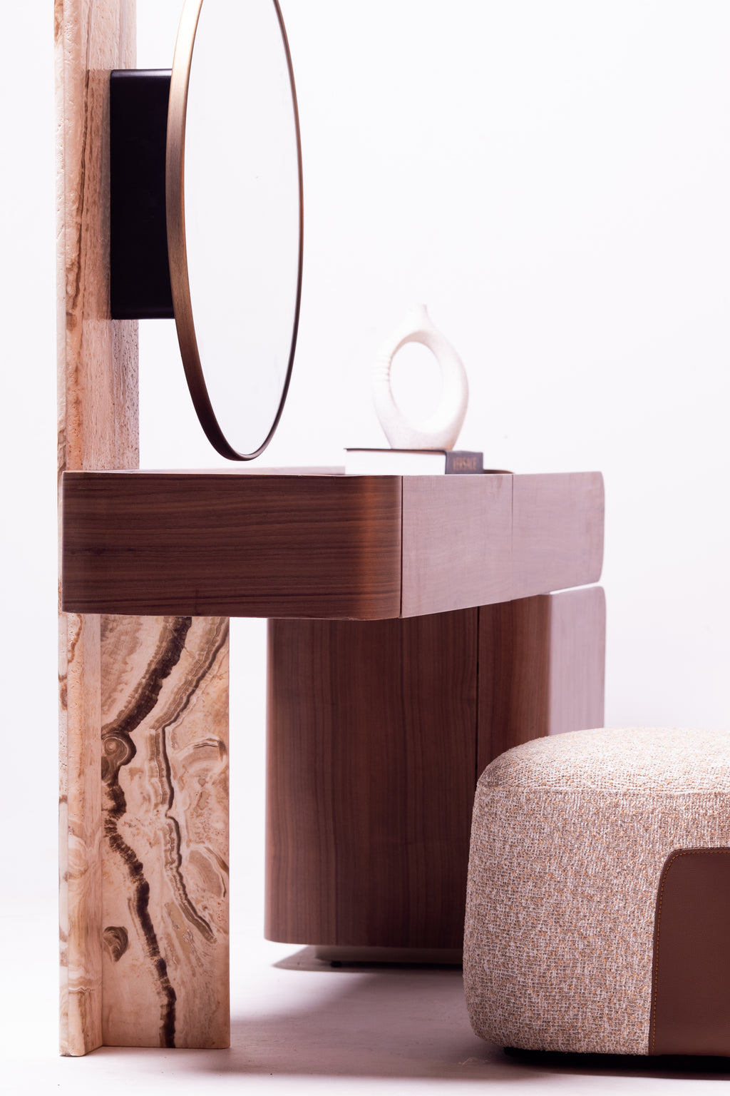 Dune Bedroom Set, shown in cream bouclé with banded onyx, view 4