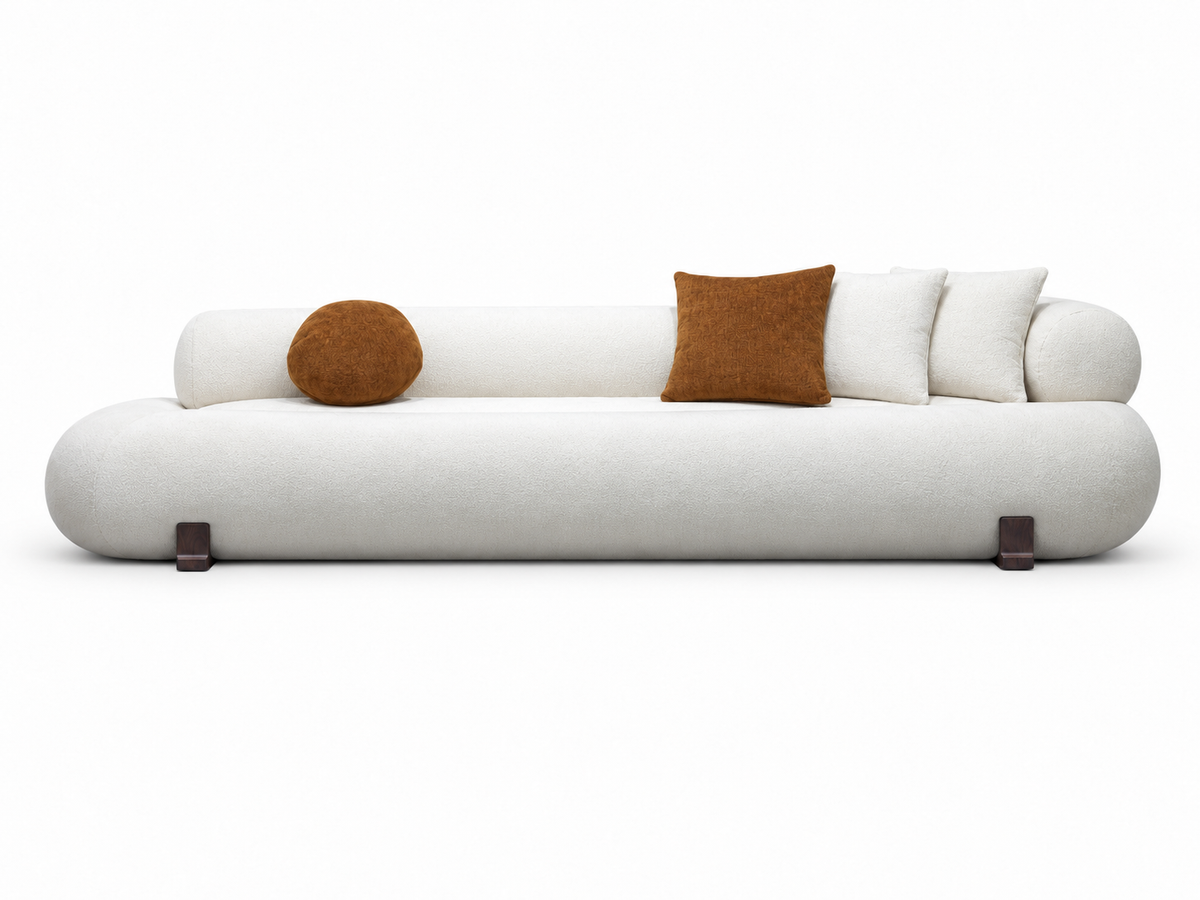 Gloam Open-End Sofa, 180 cm wide — front view. One continuous upholstered body, a single rolled arm at the right end, the left end left open.
