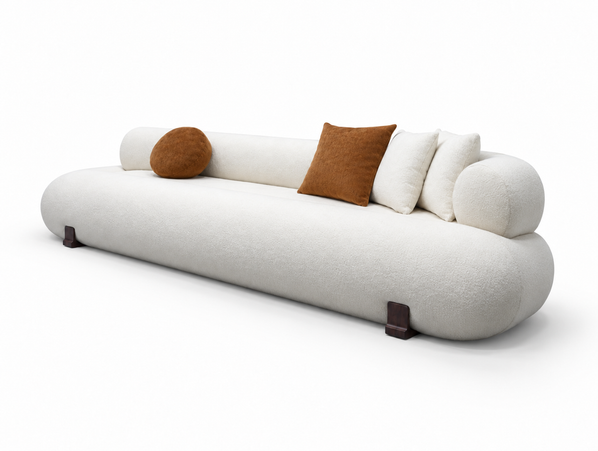 Gloam Open-End Sofa — the arm end in profile, showing the rolled arm meeting the seat.