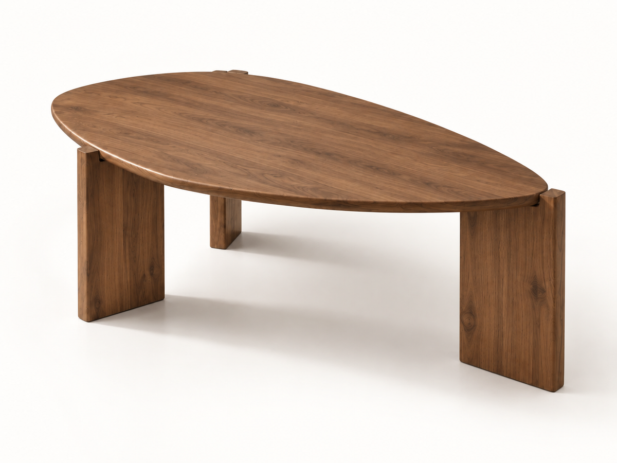 Shoal coffee table in walnut, 80 cm, opposite three-quarter view